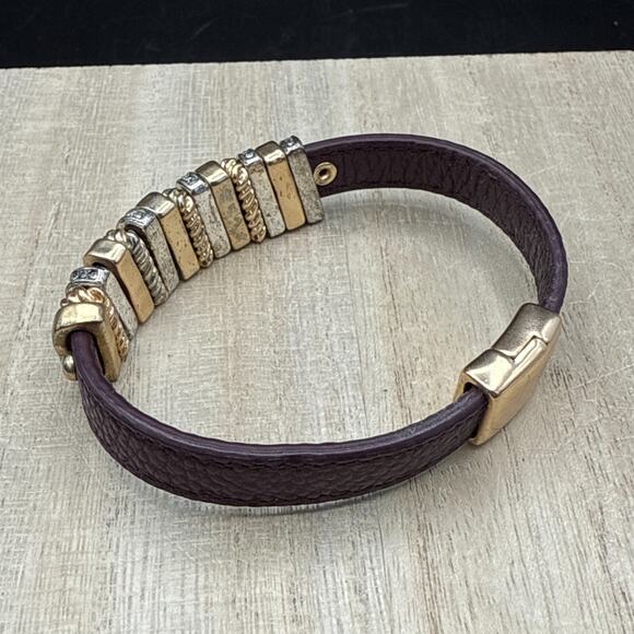 Slide Bracelet 7" Gold Silver Tone Crystal Charms Magnetic Purple Band Bangle - Picture 8 of 9